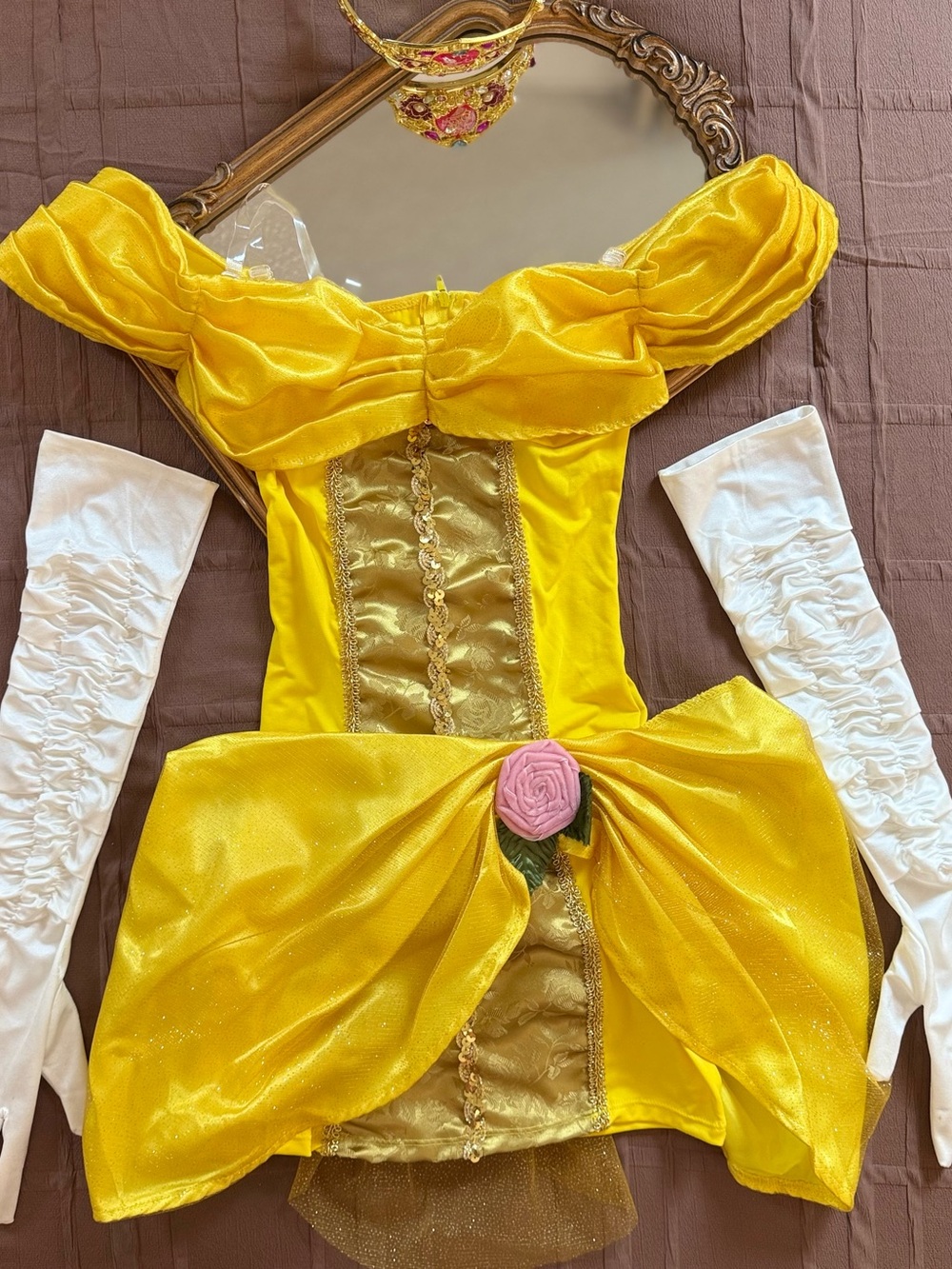 Yellow Belle-Inspired women Costume Dress with White Gloves